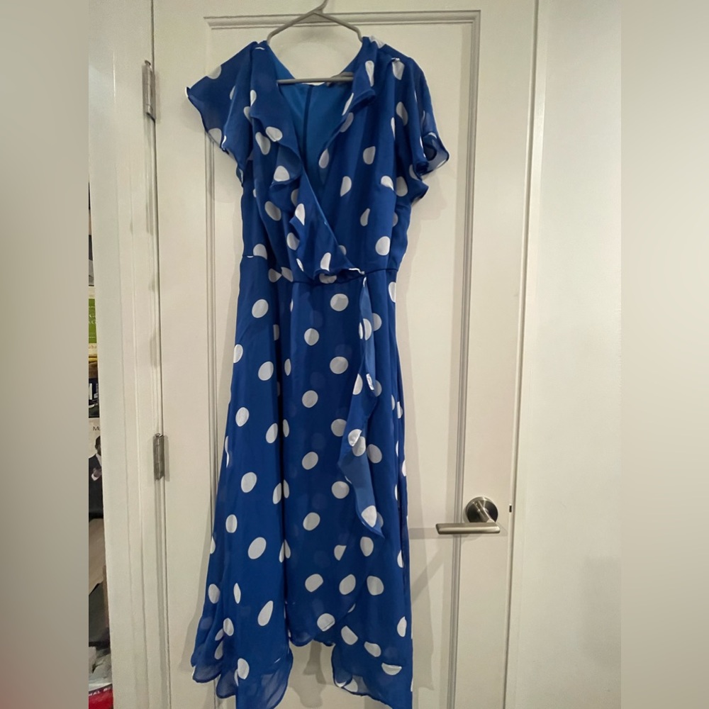 Danny & Nicole Cobalt Blue Dress with White Polka Dots - Size 18W